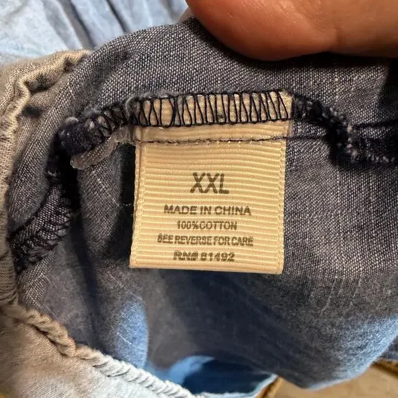 Tantrums Chambray Smocked Bib Blouse Roll Tab Sleeves XXL boho western classic - Picture 7 of 8